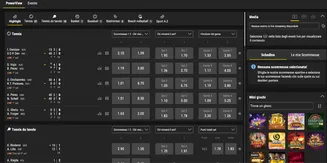 Sezione scommesse live su BWIN con partite di tennis e tennis da tavolo in corso e quote aggiornate